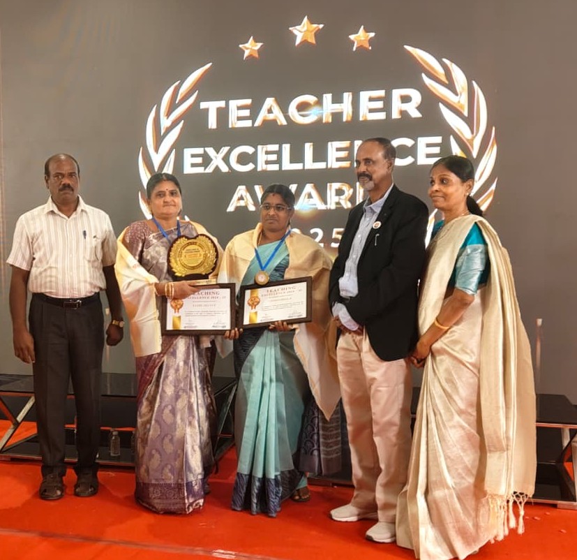 We are proud to share that our dedicated teachers,
Mrs. K. Vedhambal and Mrs. P. Tamilselvi,
have been honored with the “Teaching Excellence Award 2024–25”
by the Padmarajam Institute of Management.

Hearty congratulations to our esteemed teachers! 